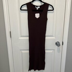 Magaschoni Ribbed Fitted Midi Dress - Chocolate Brown